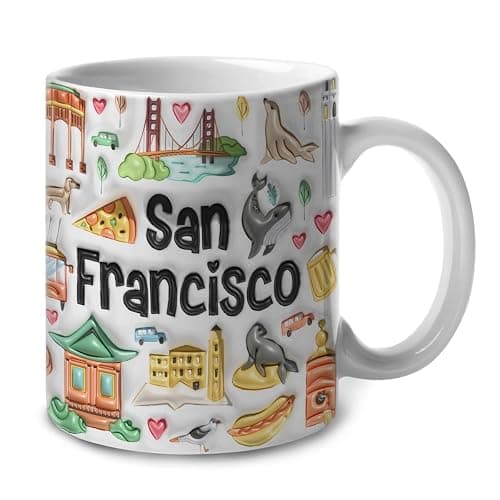 Lotacy San Francisco Symbols Colorful 2D Printed Coffee Mug With Flag, Ceramic 11oz Mug, Souvenirs and Gifts - Image 1