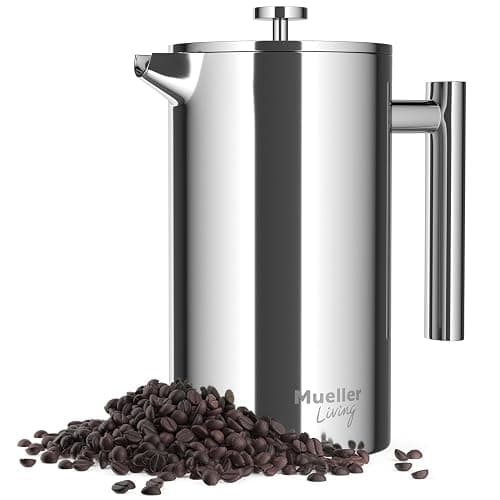 MuellerLiving French Press Coffee Maker 34oz, Stainless Steel French Press Coffee, 4 Filter Heat Resistant Double Insulated, Rust-Free, Food Grade, Dishwasher Safe Coffee Pot - Image 1