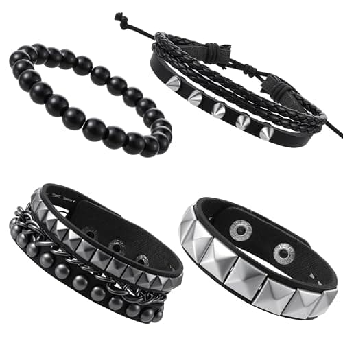 Ouligay 4 Pcs Studded Bracelet, Spike Bracelets, Punk Leather Bracelet for Women Men, Gothic Accessories, Vintage Chain 80s Wristband Set for Emo Y2k Punk Jewelry Rocker Outfits - Image 1