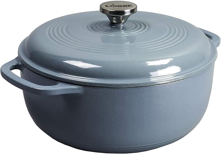 Lodge 7.5 Quart Enameled Cast Iron Dutch Oven with Lid – Dual Handles – Oven Safe up to 500° F or on Stovetop - Use to Marinate, Cook, Bake, Refrigerate and Serve – Storm Blue - Image 1