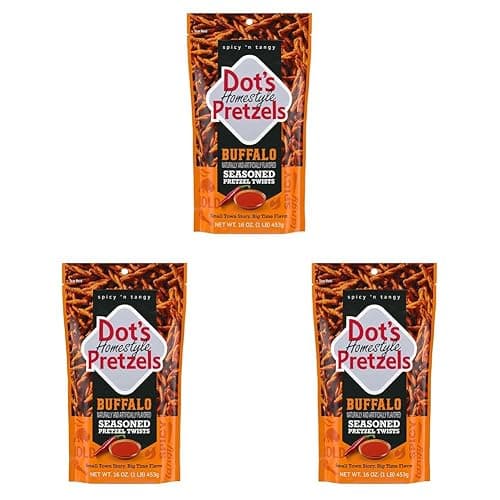 Dot's Pretzels Buffalo Seasoned Pretzel Twist Snack, 16oz Grocery Sized Bag (Pack of 3) - Image 1