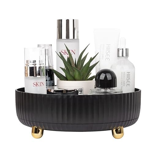 Makeup Perfume Organizer Tray 360 Degree Rotating Lazy Susan Skincare Lotion Organizer Spinning Cosmetics Storage for Dresser, Vanity, Bathroom Countertop, Small Black - Black - 9 " - Image 1