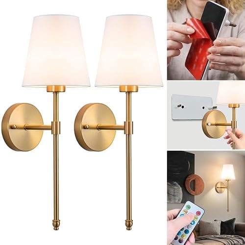Vimhou Peel and Stick Wall Sconces, Stick On Wall Sconce Set of 2, Battery Operated Wireless Wall Light, No Drill Adhesive Wall Lamp, Corn Bulb with 10000mAh Rechargeable Battery, Bedroom Wall Decor - Image 1