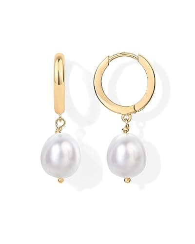 PAVOI 14K Gold Plated S925 Sterling Silver Post Lightweight Drop Dangle Huggie Hoop Earrings for Women | Star, Lock, Pearl, Cross, Lightening, Coin | Dainty Earrings - Image 1