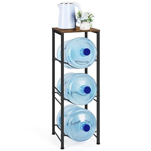 5 Gallon Water Jug Holder 3-Tiers Water Dispenser Stand Rack, Water Bottle Organizer with Storage Shelves for Kitchen Living Room Office, Rustic Brown - Square Tube Brown - Image 1