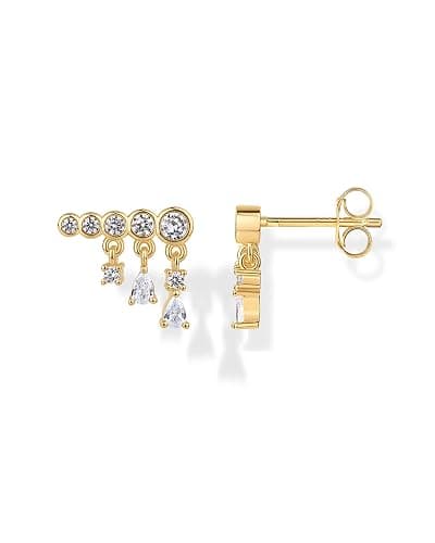PAVOI 14K Gold Plated 925 Sterling Silver Posts Drop Dangle Cubic Zirconia Stud Earrings for Women | Gold Statement Gradient Crawler Studs Earring - Image 1