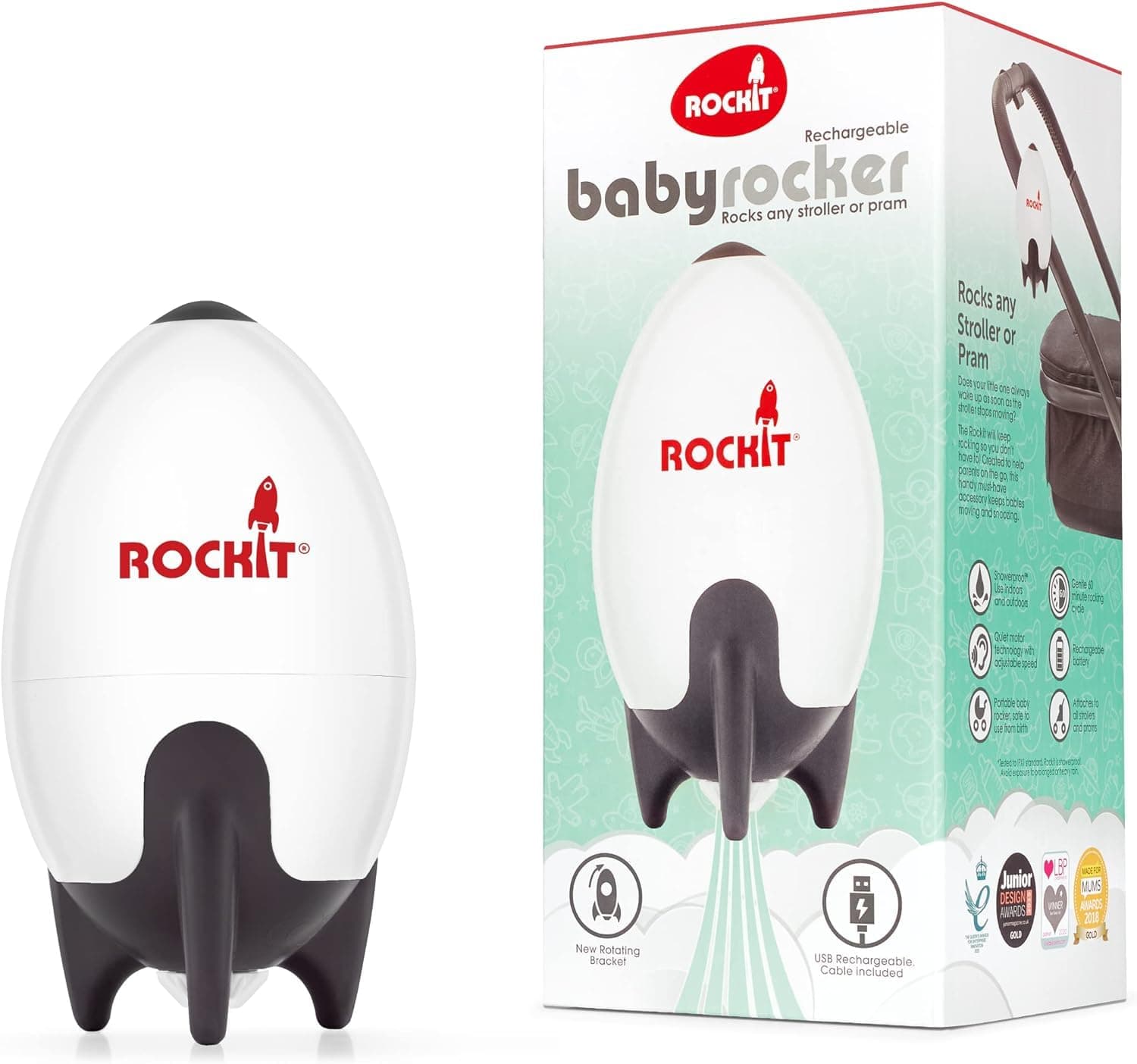 Rockit Rocker Rechargeable - Baby Sleep Aid Gently Rocks Any Stroller or Buggy, Adjustable Speed with 60 Minute Timer - Fits All Pushchairs & Prams to Create a Baby Bouncer - Image 1