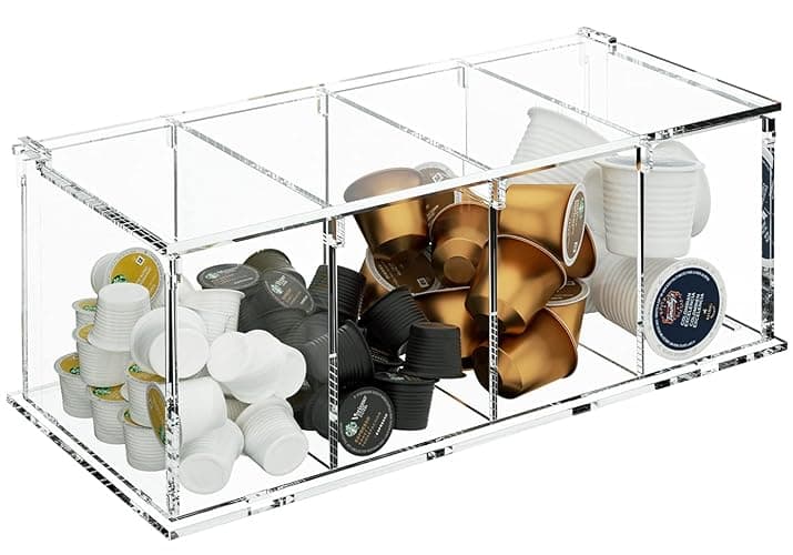 RR RAXMIN Coffee Capsule Holder Acrylic Box K Cup Holder Coffee Pod Storage Clear Acrylic 4 Compartment with Lid Organizer Coffee Bar Accessories - Image 1