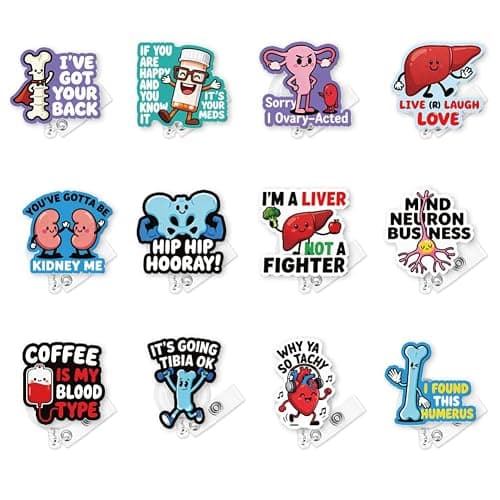 Hobbspring 12Pcs Funny Cartoon Organ Badge Reels Clips Retractable Heart Bone Lungs ID Badge Clips Worker Teacher Nurse Name Badges Holders for Colleague Team Nurse Week Gifts - Image 1