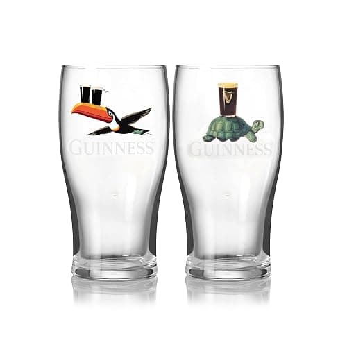 Guinness 20oz Tulip Pint Glass – Flying Toucan & Tortoise Design – 2 Pack | Official Merchandise Vintage Irish Pub Barware - Image 1