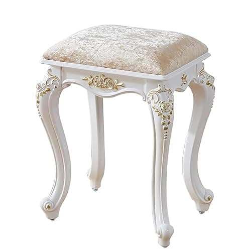 Lebolna Vintage Vanity Stool & Chair, Round & Rectangular Makeup Stool, Cute Ottoman Bench Seat, Victorian Style, Golden Velvet, 17 Inch Sitting Height - Golden Velvet - Rectangular - Image 1