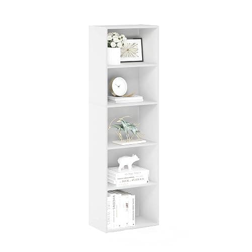 Furinno LUDER Book Shelf, 5-Tier Bookshelf, Bookcase with Open Shelves, 9.4 x 15.8 x 52, Easy Assembly, for Living Room, Bedroom, Home Office, White - Image 1