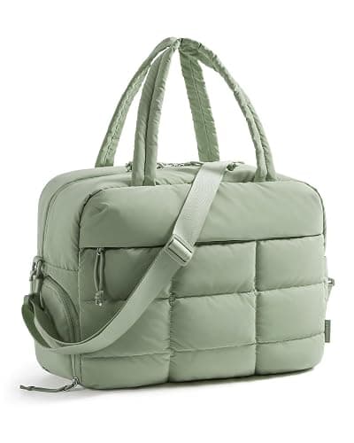 BAGSMART Puffer Travel Duffel Bag, Small Gym Bag for Women, Water-resistant Weekender with Shoe Compartment, Green - Image 1