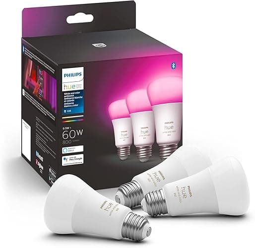Philips Hue A19 LED Smart Light Bulb - White and Color Ambiance - 60W Indoor Light Bulb - Control with Hue App - Compatible with Alexa, Google Assistant and Apple Homekit - 3 Pack - Image 1