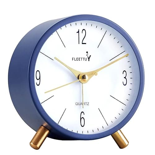 FLOITTUY 4 inches Super Silent Alarm Clock, Navy Blue Beep Wake Round Alarm Clock with Night Light,Battery Operated,Easy Set Entry Lux Stylefor Desk, Bedroom and Home Decoration - Image 1