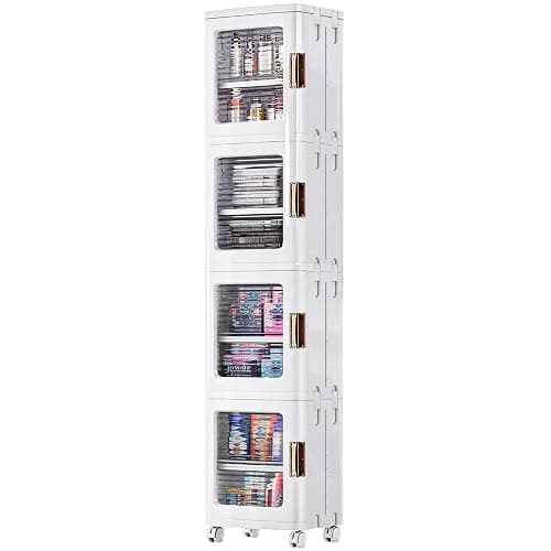 VECELO 4-Tier Tall Narrow Storage Cabinet with Movable Wheels, Adjustable Shelves, Anti-Tip, Slim, for Small Space, Bathroom, Kitchen, Laundry, White - Image 1