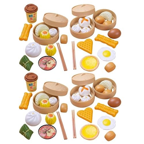 NUOBESTY Chinese Breakfast Play Food Set 58Pcs Pretend Kitchen Toys with Dim Sum Cooking Food for Kids Role Play Learning 6.29X5.51X1.77In - Image 1