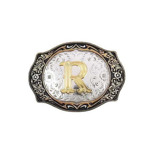 Western Belt Buckle Initial Letters ABCDMRJ to Z Cowboy Rodeo Small Gold Belt Buckles for Men Women - Image 1