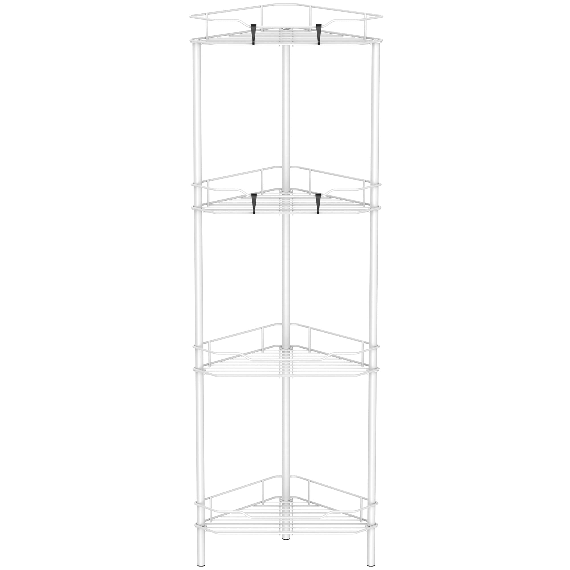 HuggieGems 4 Tier Floor Standing Corner Shower Caddy Organizer Shelf with Hooks, Bathroom Shelves Stand Rack, White - 4 Tier - White - Image 1