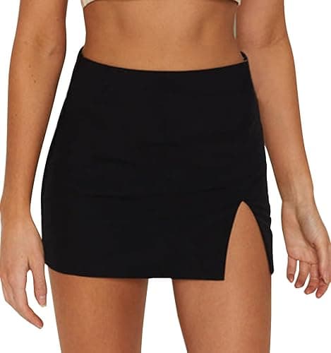EG CHRIS G Black Mini Skirt Women's High Waisted Stretch Fitted Bodycon Skirt with Slit - Image 1