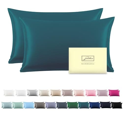 Silk Pillow Cases 2 Pack Soft Breathable and Sliky Standard Size Pillow Cases Set of 2,Natural Mulberry Satin Silk Pillowcase with Hidden Zipper for Hair and Skin (Teal,20"X 26",2pcs) - Image 1
