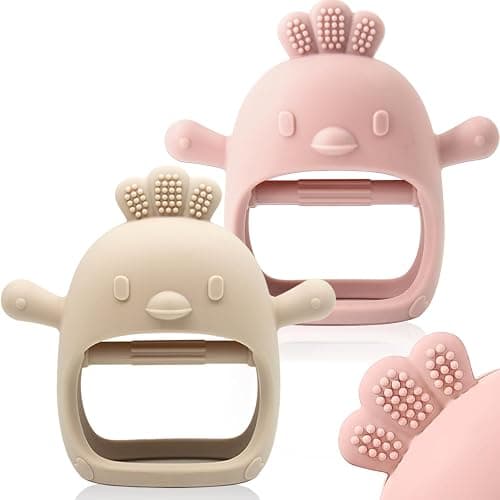 2 Packs Baby Teething Toy for 0-6 6-12 Months, Food Grade Silicone Teething Mitten, Anti Dropping Wrist Hand Teethers Baby Chew Toys for Sucking Needs, BPA Free - Image 1