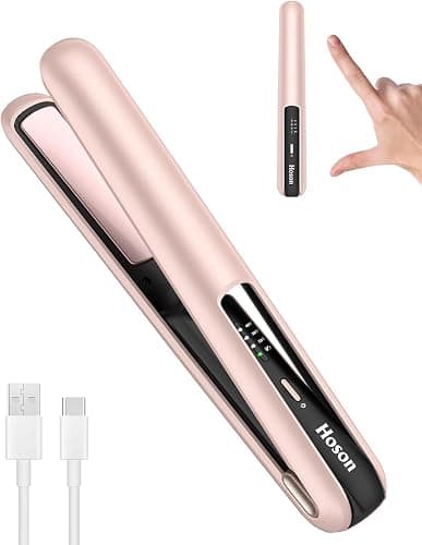 Cordless Hair Straightener,Portable Mini Flat Iron Travel for Bangs,Short Hair, Rechargeable Curling Iron and Curler 2 in 1,Pink,for Touch Ups - Image 1
