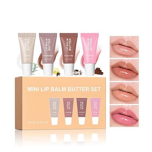4Pcs Hydrating Lip Gloss Set, Mini Lip Balm Pack, High Shine Glass Finish Lip Moisturizing Plumping Lip Gloss Shiny Jelly Liquid Lipstick for Women - Image 1