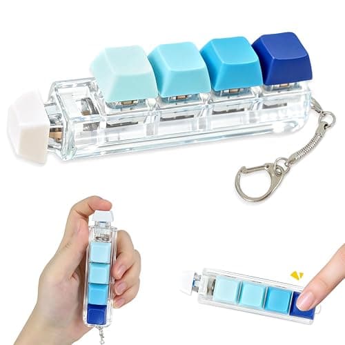Keyboard Fidget Toy, 5-in-1 Decompression Button Clicker Keychain with Glowing LED, Portable Tactile Sensory Toy, Christmas Stocking Stuffers Gift for Adults Teens, Stress Relief ASMR (Blue) - Image 1