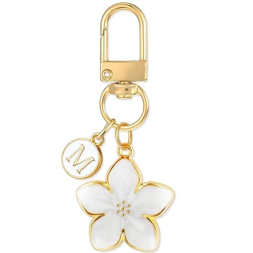 XGALBLA Cute Flower Initial Letter Keychain for Women, Flower Charms, Bag & Purse Charms for Handbags & Backpacks Accessories - Image 1