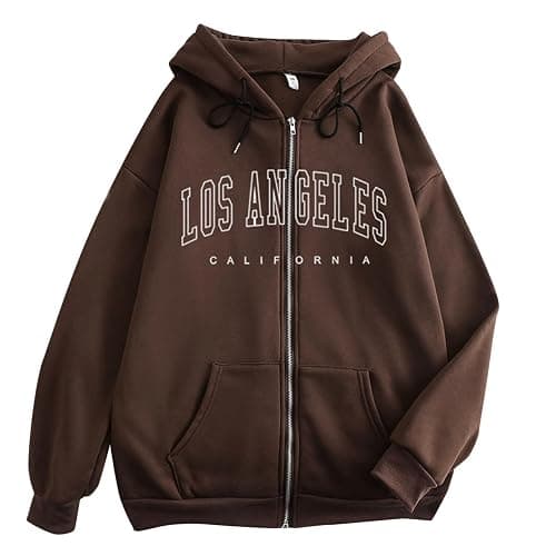 Zip Up Hoodies for Teen Girls Los Angeles Sweatshirt with Hood Full Zipper Hoodies Pullover Long Sleeve Tops with Pockets - Image 1