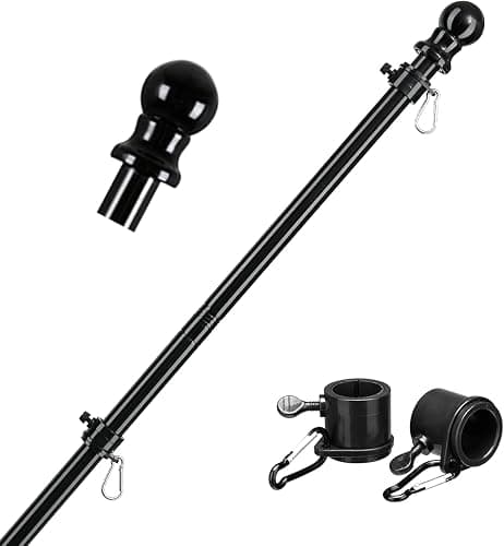 Barcetine Black Flag Poles for Outside House - 5ft Tangle Free Flag Pole for House,Heavy Duty Metal Flagpole,Outdoor Flagpoles Residential for Porch,Fence (Without Bracket) - Image 1