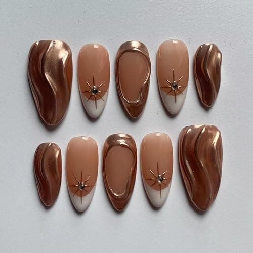 MAGLFELL Handmade Acrylic Press On Nails Almond, French False Nails For Women, Reusable ABS Material Fake Nails, 10 Pcs Medium Almond Stick On Nails, DIY Nail Art At Home with Nails Set (Size M) - Image 1