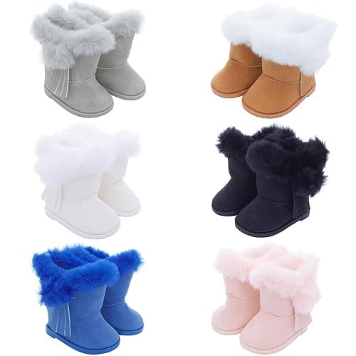 Etistta 6 Pairs of Doll Boots Fits for 18 inch Doll Shoes, Faux Fur Doll Boots for American Dolls Accessories - Image 1