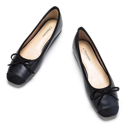 C.Paravano Ballet Flats | Square Toe Shoes | Bow Slip Ons | Ballet Shoes for Women | Dressy Flats for Women - Image 1