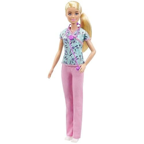 Barbie Careers Fashion Doll & Accessory, Nurse Wearing Print Top, Pink Pants & White Shoes with Stethoscope - Pink - Image 1