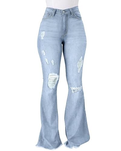 PEIHOT Vintage Bell Bottoms Flare Jeans for Women 90s High Waist Ripped Distressed Wide Leg High Rise Denim Pants - Image 1