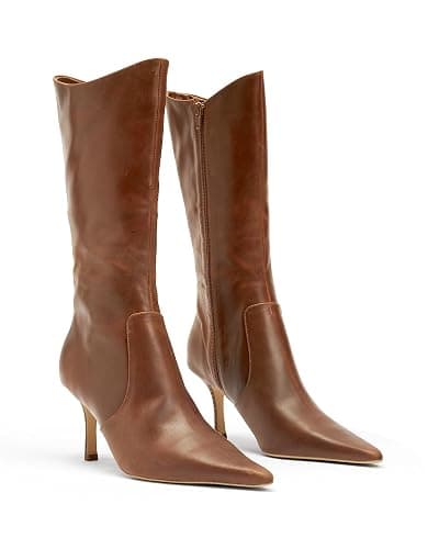 Coutgo Womens Mid Calf Boots Pointed Toe High Heel Long Boots Side Zipper Winter Dress Shoes - Image 1