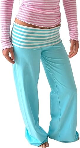 LILTWIST Women Y2k Striped Fold Over Pants Low Rise Yoga Pants Lounge Bottoms Color Block Wide Leg Flare Leggings Sweatpants - Image 1