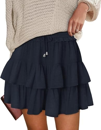 onlypuff Flowy Shorts for Women Ruffle Skorts Tiered Teen Girls Country Concert Outfits Golf Tennis Skort Under Sweater Skirt - Image 1