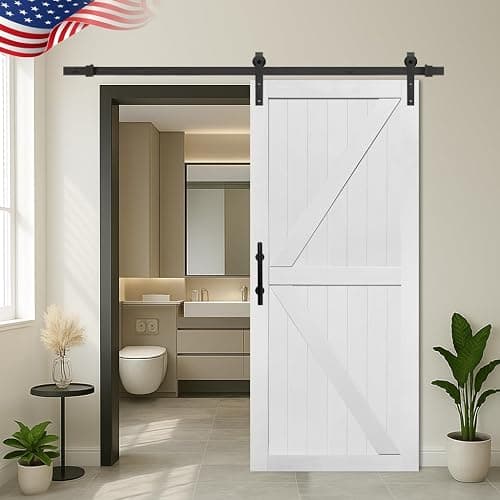 S&Z TOPHAND® 36in x 84in MDF Barn Door with 6.6FT Sliding Hardware Kit, 21-60in Solid Barn Door Slab Covered with Water-Proof PVC Surface - Image 1