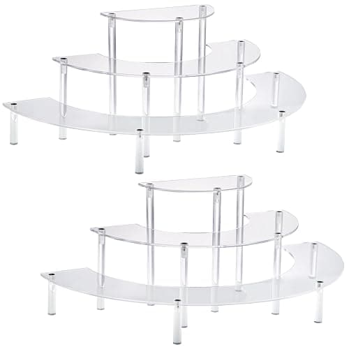HENABLE Acrylic Display Risers, 3 Tier Clear Cupcake Perfume Stand Organizer, Half Moon Dessert Stand for Display, Food, Amiibo Funko POP Figure (2half - Image 1