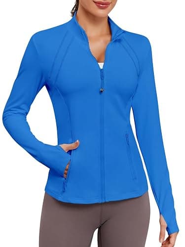 VUTRU Women Athletic Jacket Fitted Workout Running Zip Up Track Coat Layer with Thumb Holes Pockets for Yoga Gym Travel - Image 1