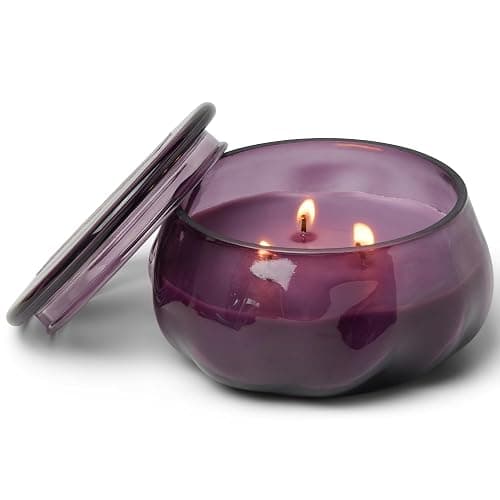 Paddywax Basalt Collection Scented Candle, Soy Wax Blend Glass Jar with Lid, Reusable Home Décor Candle, 10 oz, Violet Vessel, Violet and Vanilla - Image 1