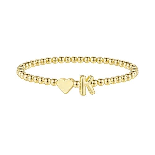 M MOOHAM Stocking Stuffers for Teen Girls Women - Dainty Gold Initial Beaded Bracelets for Women Trendy, Charm Letter A-Z Personalized Bracelet Jewelry Kids Christmas Gifts - Image 1