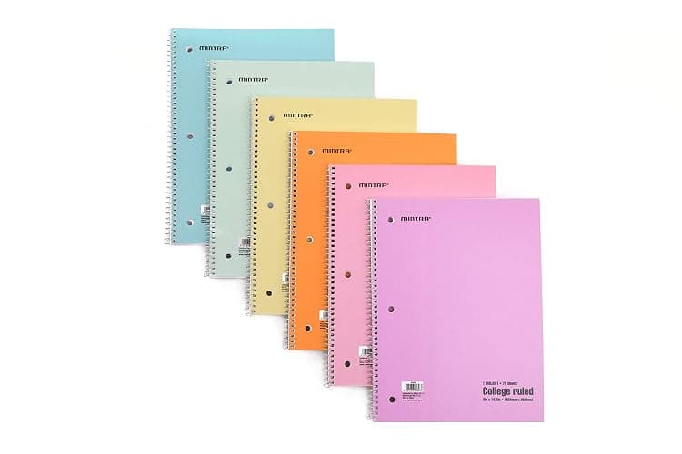 Mintra Office Spiral Notebooks - 1 Subject, 70 Sheets, College Ruled, 8in x 10in, Bulk Pack, Pastel Covers, Set of 6 - for School, Office, Business, Professional (04693) - Pastel - College Ruled - 6PK - Image 1
