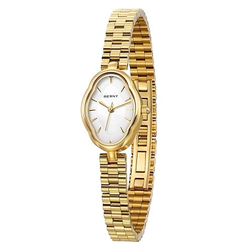 BERNY Gold Watches for Women Dainty Ladies Quartz Watch Vintage Copper Mirrors Shape Japanese Quartz Movement 3ATM Waterproof Fashion Female Wrist Watch Luxury Birthday Gifts - Image 1