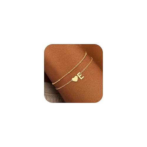 Fezodo Christmas Gifts for Grandkids Teens Girls, 14K Gold Plated Heart Initial Bracelets for Women Girl Dainty Gold Bracelets Birthday Gifts Stocking Stuffers for Teen Girls Women Jewelry - Image 1