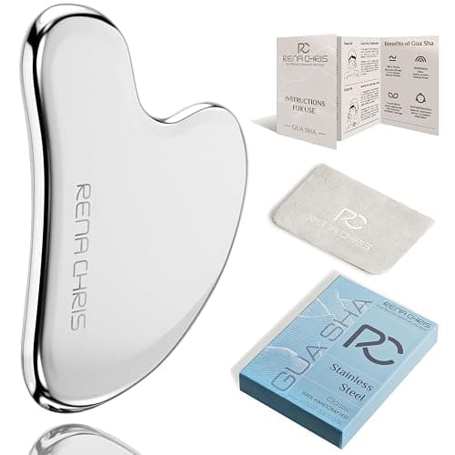 Rena Chris Gua Sha Facial Tools, Stainless Steel Guasha Tool for Acupuncture, Manual Massage Tool for Jawline Sculpting and Puffiness Reducing, Gua Sha Facial Massage Tool, Skin-Care Gift - Image 1
