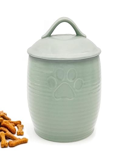 NIXBYO Large Dog Treat Container Airtight, Cute Dog Treat Jar with Lids,Rustic Dog Treat Storage Container, Ceramic Cat Food Jars for Kitchen Counter, Green - Image 1